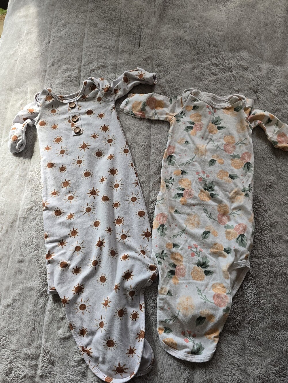 Neutral Sun & Floral Baby Gown Set - White with Brown and Peach